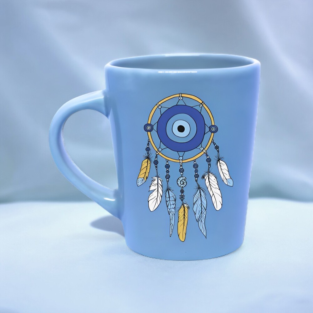 Caneca de Porcelana 270ml Azul Filtro dos Sonhos Olho Grego Micro-ondas e Lava-louças