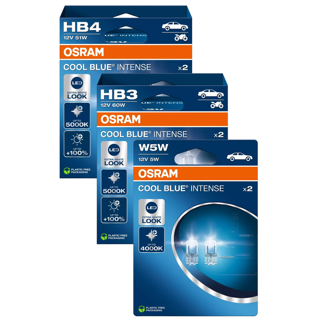 Kit Osram Lâmpadas Cool Blue Intense 12v 5000k: Um Par Hb3 60w + Um Par Hb4 51w + Um Par Pingo T10 W5w 4000k