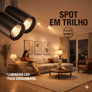 Spot LED 30W Trilho Eletrificado Preto – Iluminação Elegante Branco Quente