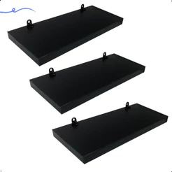 Kit 3 Prateleira Preta 25X10 + Suporte Flutuante Mdf Organizadora Decoração Cozinha Banheiro Sala