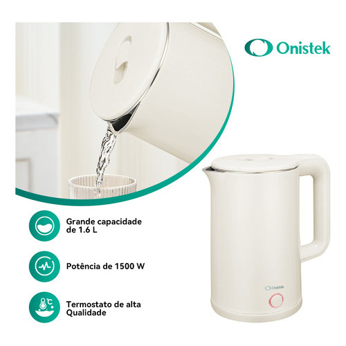 Detalhes do Chaleira Elétrica Onistek 1.6l Desligamento Automático 1500w Bege/220v 220v