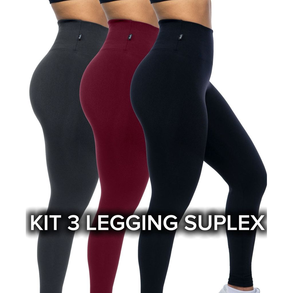KIT 3 Calça Legging Feminina Suplex Premium – Cintura Alta Modeladora | Confortável, Fitness Academia
