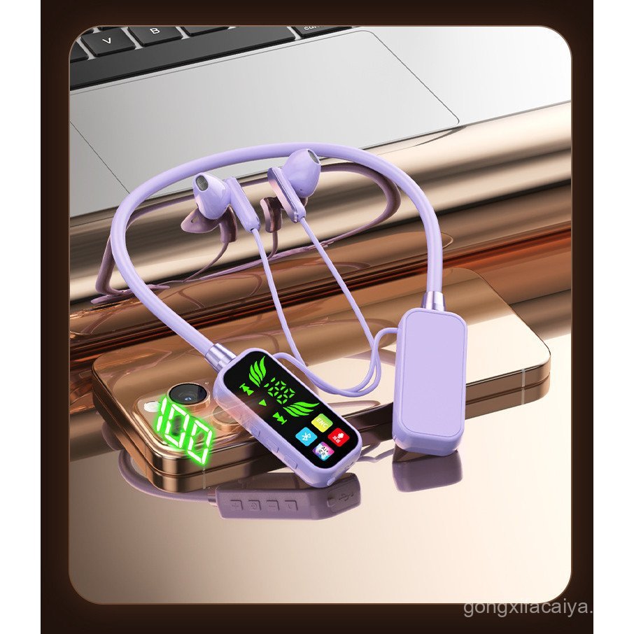    Fones de Ouvido Bluetooth Sem Fio, Fones de Ouvido Bluetooth Sem Fio com Colar, Tela Colorida, Display, Karaokê, Tran