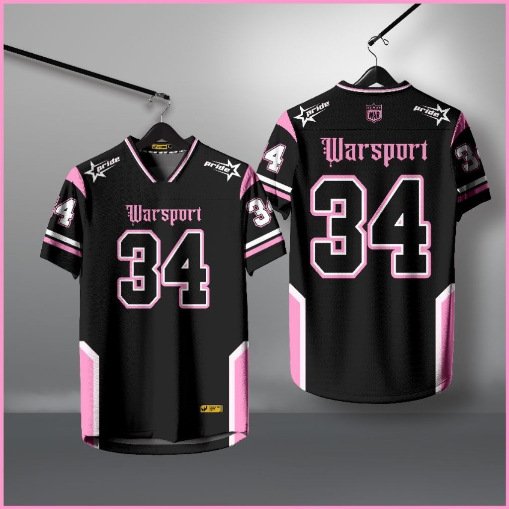 Nome E Número Personalizados Gratuitos Jersey Oversize Preto Rosa 34 Warsport/Atasan/Kaos Premium/Streatwear/Boxy fit No