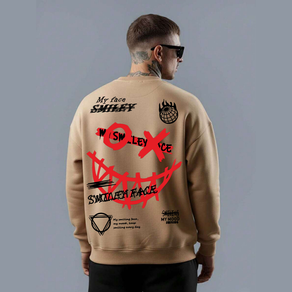 Moletom Masculino Sem Capuz Estampado Smile Streetwear