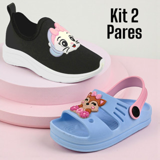 Kit 2 Pares Tênis Infantil Menina Confortável Calce Facil e Sandália Confortável Antiderrapante em Oferta na Shopee