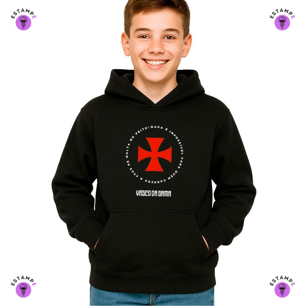 Moletom Canguru Infantil Cruz De Malta Time Futebol CRVG Rio Blusa De Frio Agasalho Casaco Unissex Menino Menina
