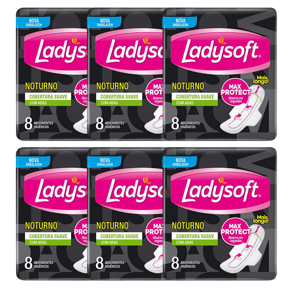 6 Pacotes de Absorvente Ladysoft Noturno Suave c/ Abas 8un –  Conforto e segurança por mais horas de sono em Oferta na Shopee