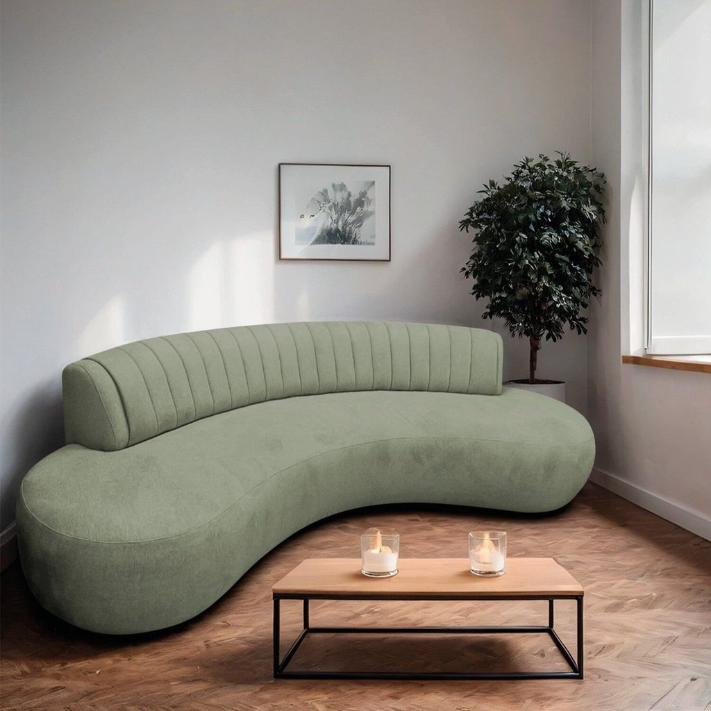 Sofá Orgânico 03 Lugares Sala Estar Celeste 160cm Bouclé Verde Oliva Verde Oliva
