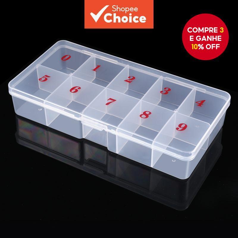 1 Caixa Vazia Dicas De Unhas Organizador De Armazenamento 10 Grades Recipiente Transparente Para Cristal/Jóias/Brilhante em Oferta na Shopee