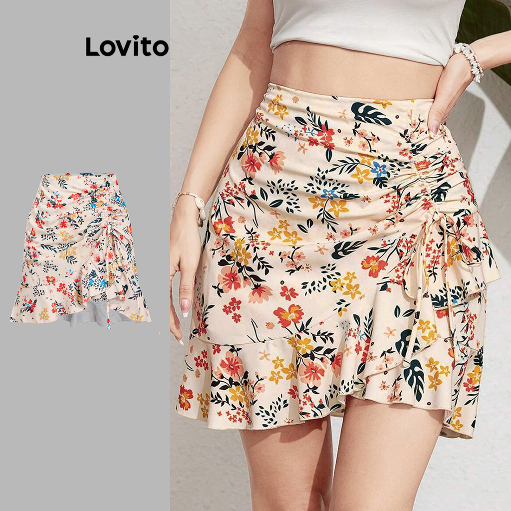 Lovito Saias casuais com cordão floral para mulheres L120ED190