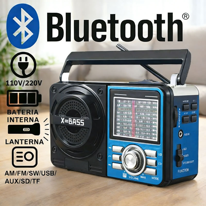 Rádio Retrô Vintage Portátil com bluetooth carregavel na Tomada / pilha Am Fm Sw Pendrive Com SD USB