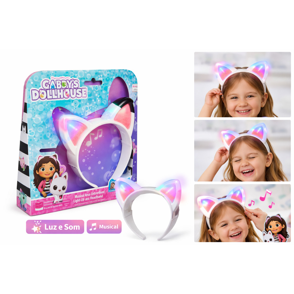 Tiara Arco Orelhas Mágicas Musical e Luz A Casa da Gabbys Dollhouse Sunny em Oferta na Shopee