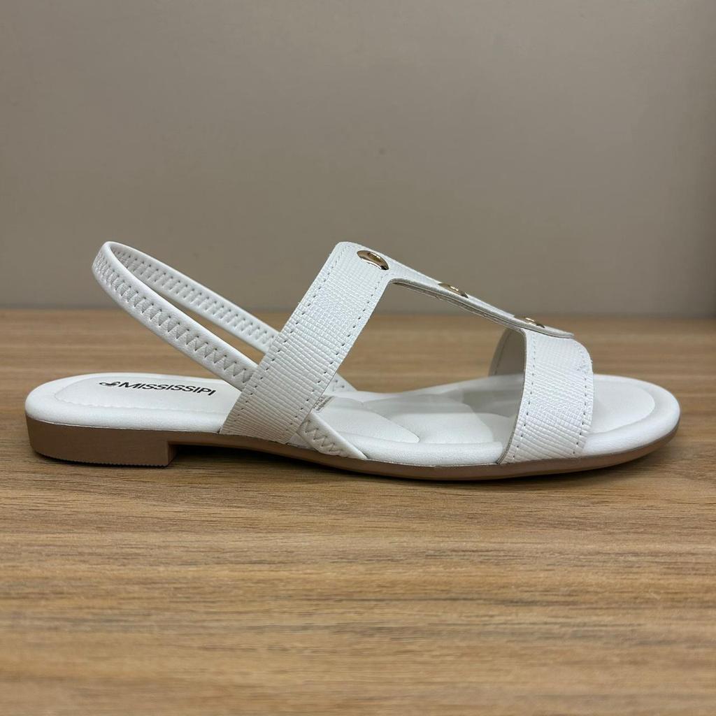 Sandália Feminina Rasteira Mississipi J0372 Confortável Macia Tira Elástica Design Moderno Detalhes Tachinhas Anel