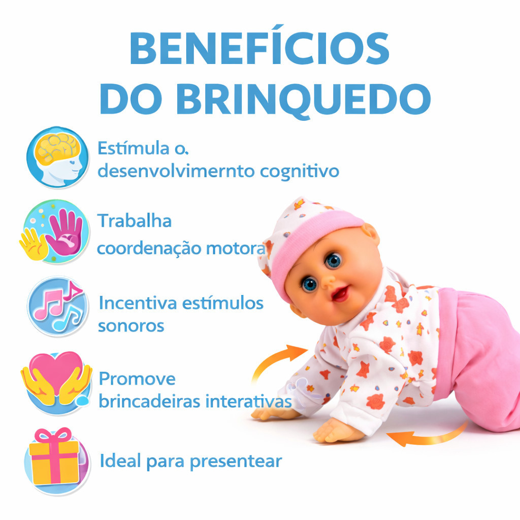 Boneca Bebê Engatinhando – Igual Bebê de Verdade