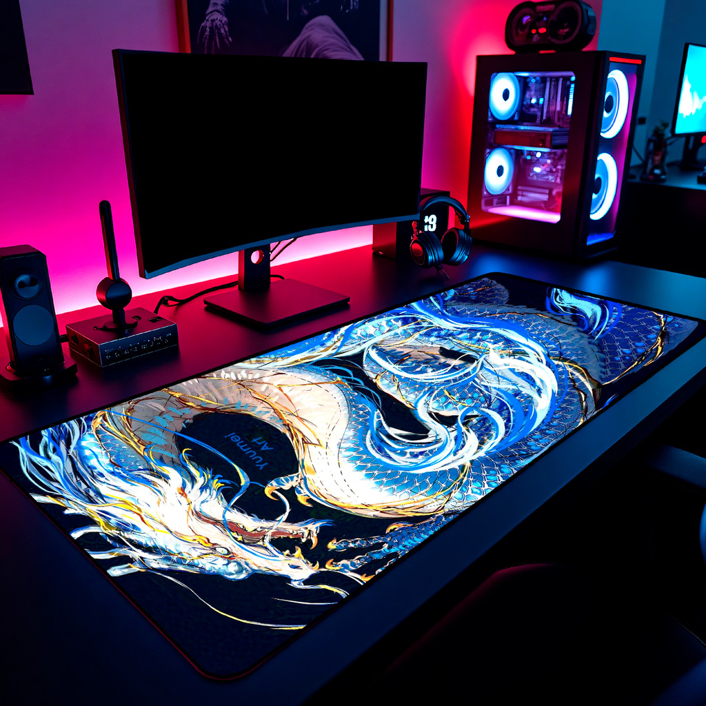 Mouse Pad Dragao Azul Gamer 65x30cm / 80x40cm / 90x50cm / 120x60cm Borda Costurada em Oferta na Shopee