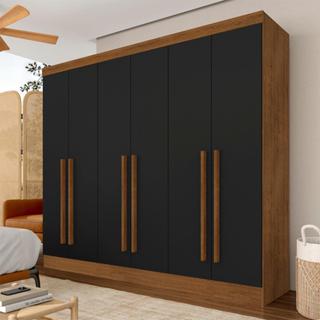 Guarda Roupa Casal 6 Portas 2 Gavetas Ester Freijó/preto Fosco - M.a em Oferta na Shopee