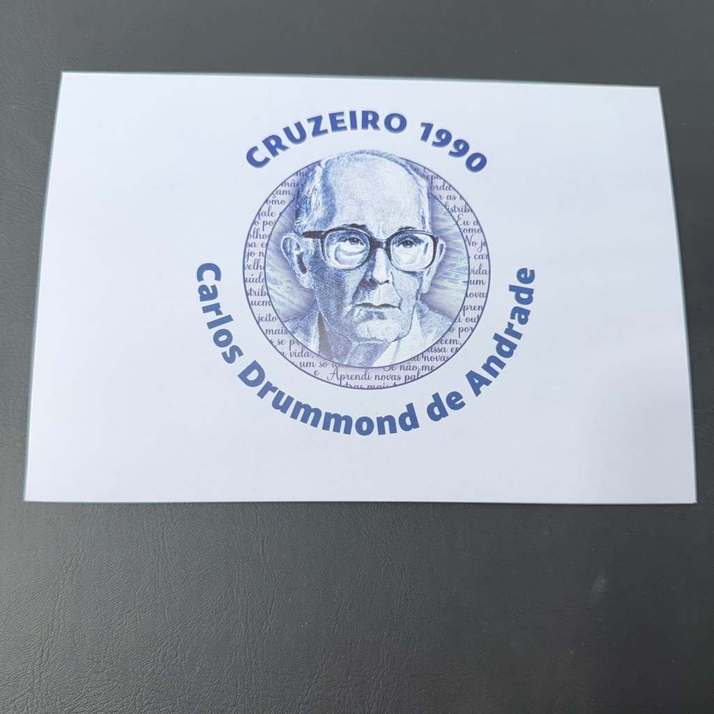 Folder 50 Cruzados Novos Carlos Drumond de Andrade com Cédula FE Nacional com Carimbo