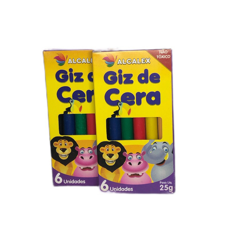 KIT 5 CAIXAS DE GIZ DE CERA MATERIAL ESCOLAR LEMBRANCINHA 6 UNIDADES ALCALEX25g