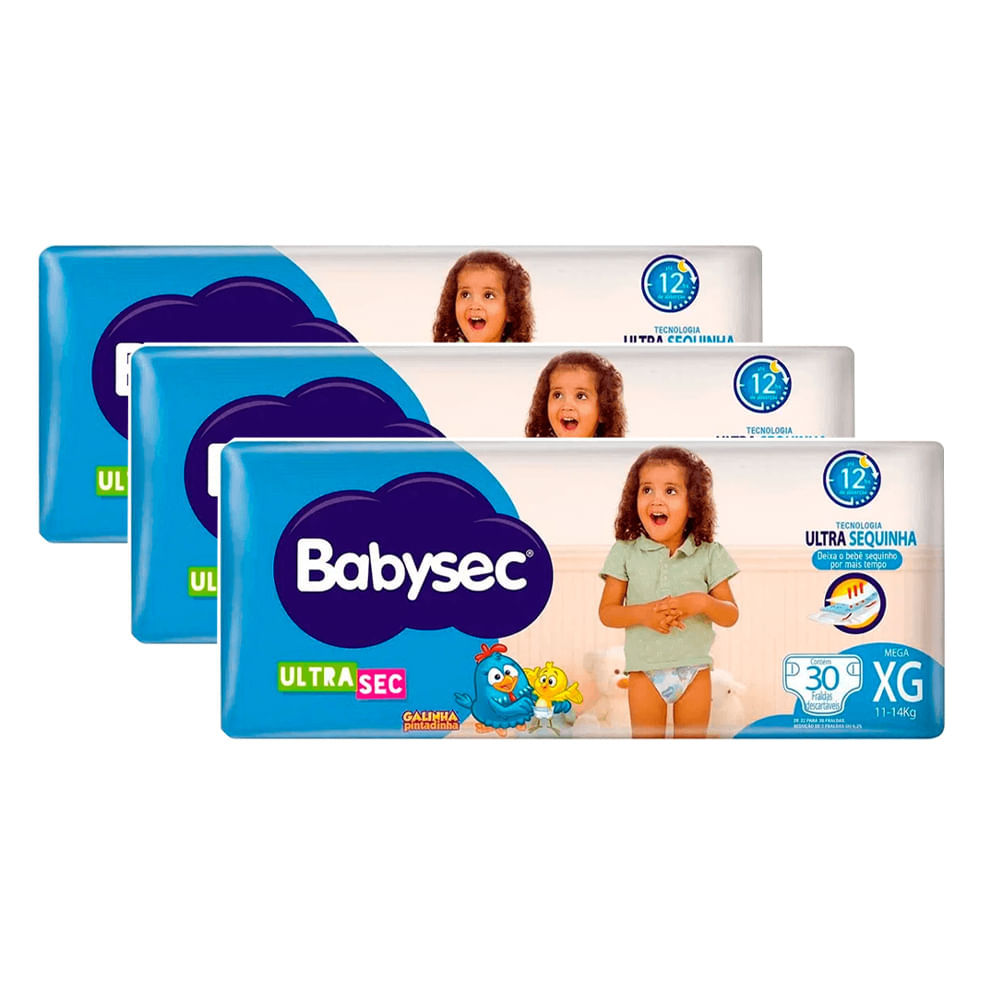 Kit Fralda Descartável Babysec Galinha Pintadinha Ultrasec Mega XG 30 Unidades - 3 Unidades