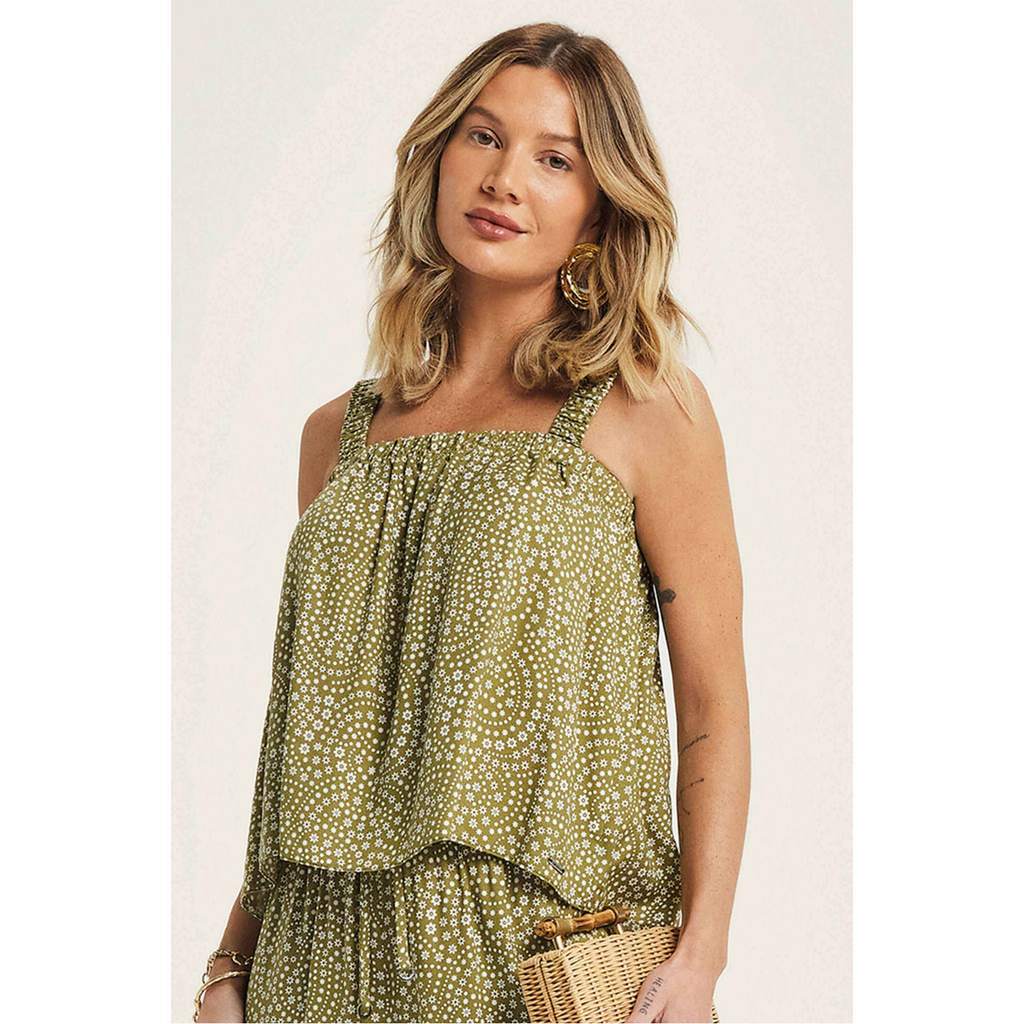 Regata Feminina Ampla Floral Marialícia Verde em Oferta na Shopee