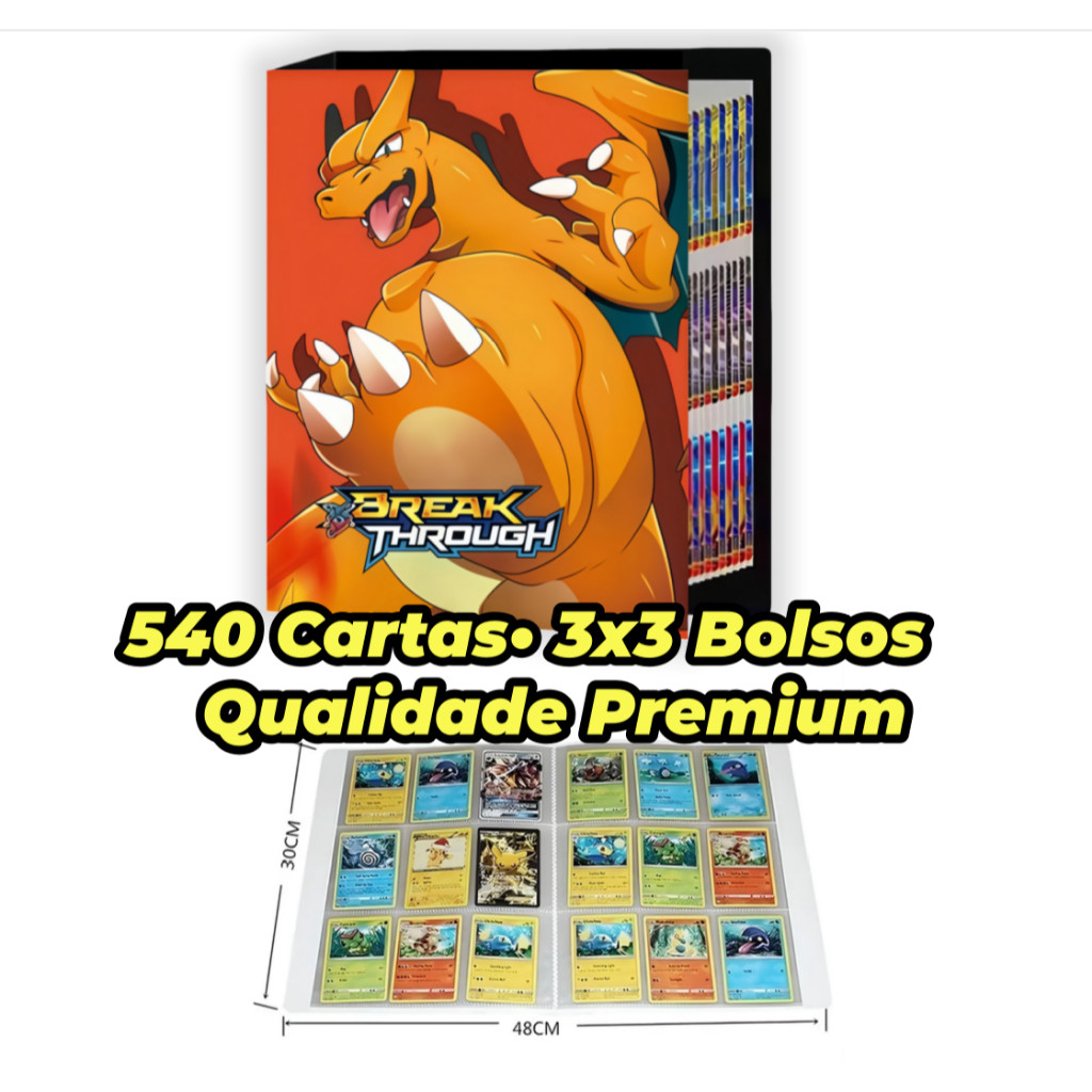 Álbum Charizard Pokémon 540 Cartas Impermeável Capa Dura Pasta TCG Colecionador