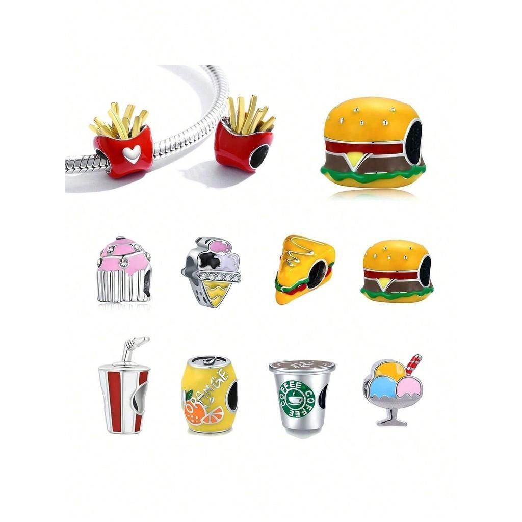Tema De Comida Batata Frita, Hambúrguer, Sanduíche, Bolo, Sorvete, , Café Pulseira Diy Com Pingentes E Fazendo Joias