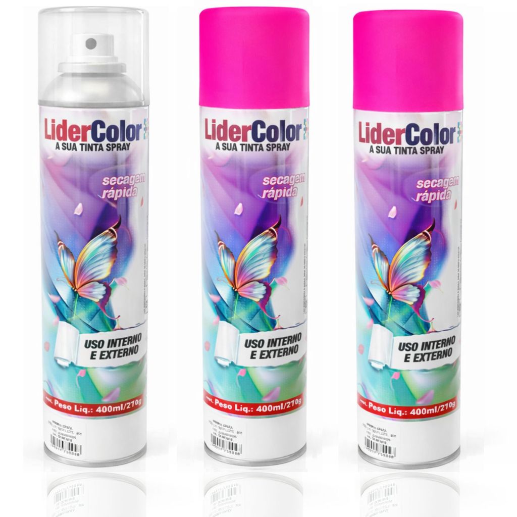 Kit Verniz Fosco e 2 Tintas Spray Rosa Shocking Uso Geral