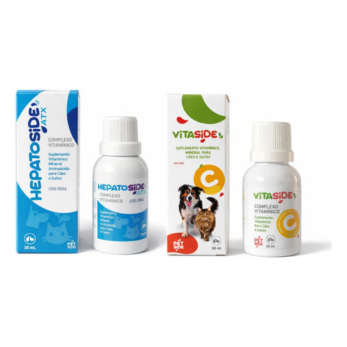 Kit Imunidade & Fígado Pet Suplemento Hepatoside ATX + Vitamina C Para Cães Gatos Detox Recuperação