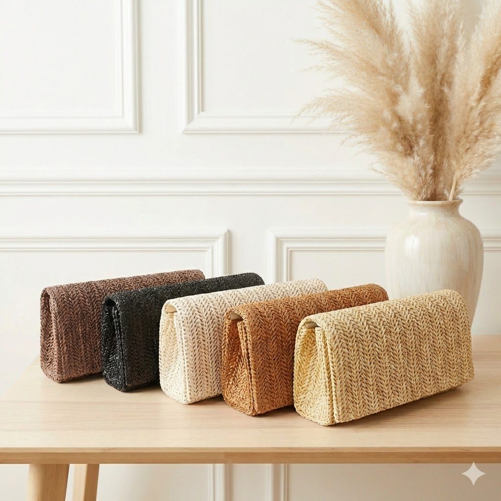 Bolsa Feminina de Palha Clutch Elegante – Tendência Verão em Oferta na Shopee