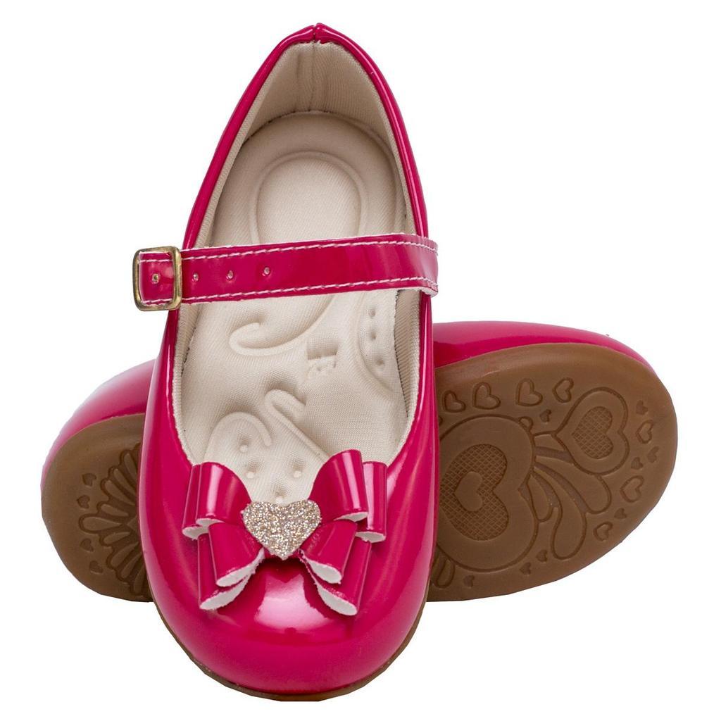 Sapatilha Infantil Feminina Boneca Pink Verniz Laço Coração Glitter Do 16 Ao 34 Confortável Macia
