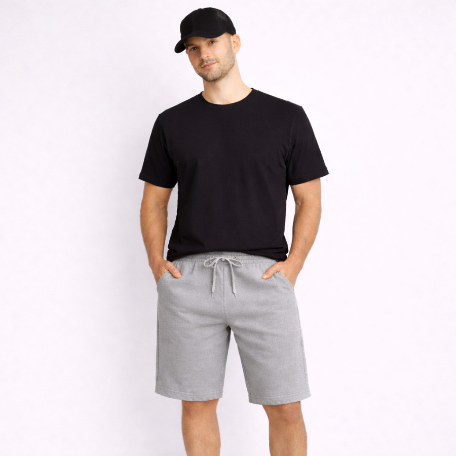 Kit Bermuda Moletom Camiseta Básica Boné Casual Confortável Short Bolso Camisa Algodão Unissex