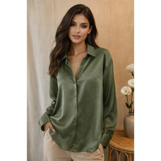 Camisa Feminina de Cetim Elegante em Oferta na Shopee