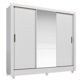 Guarda Roupa Casal 3 Portas De Correr Com Pés E Espelho Italia Branco Brilho - Santos Andirá