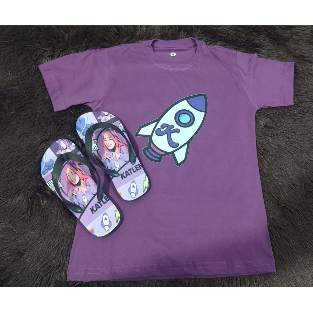 Katlen Katlenof Ketlen Kit Infantil  Promoção Camiseta 100% Algodão + Chinelo Sublimado Youtuber