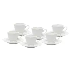Conjunto 6 Xícaras de Café Wolff Maldivas Porcelana Detalhes em Ouro 80ml Elegantes Para Mesa Posta e Presente Cafezinho