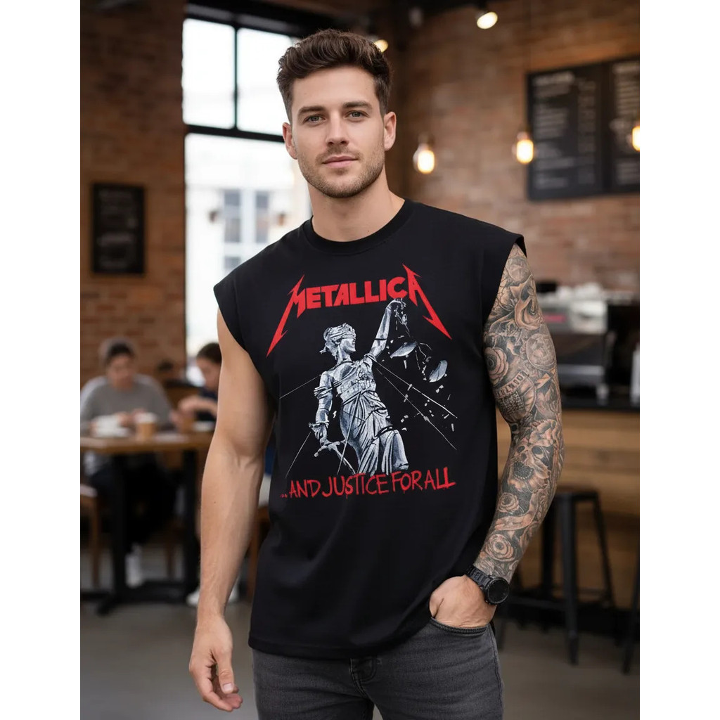 Camiseta Regata Oversized Rock Metallica Dark Cavada em Oferta na Shopee