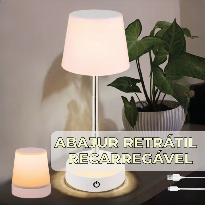 Abajur Recarregável Telescópico Touch Luminária Retrátil Em Aço Luz Led Branco Quente Ajustável USB  MAQUINAS
