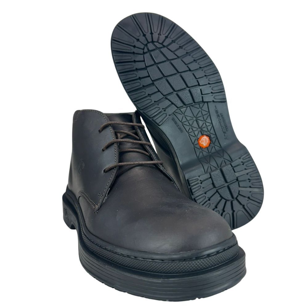 Sapato Masculino Anatomic Gel Couro Mustang Brown Café Com Cadarço Sola 360º Preta Ref:8044
