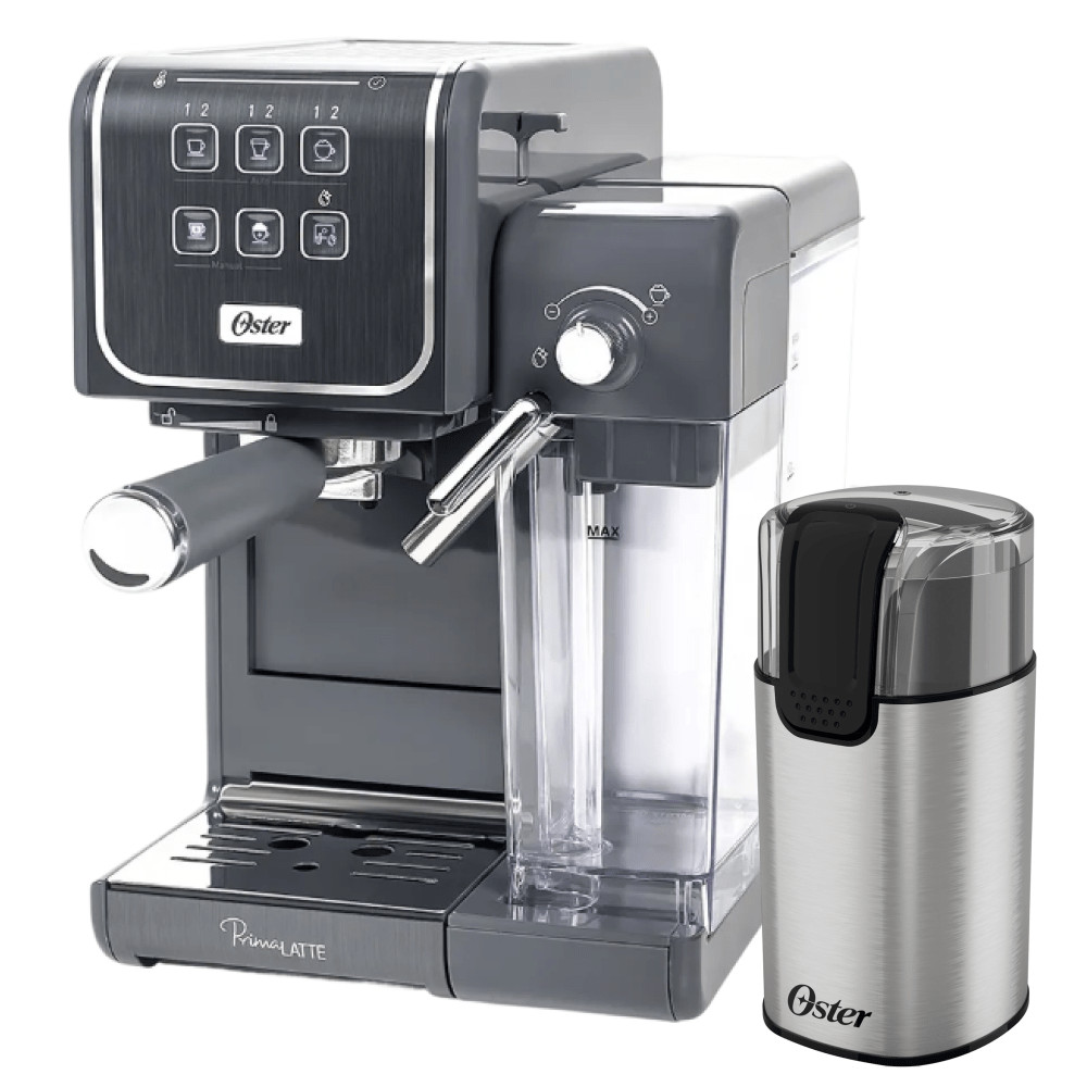 Kit Cafeteira PrimaLatte Touch e Moedor de Café Elétrico Oster em Oferta na Shopee