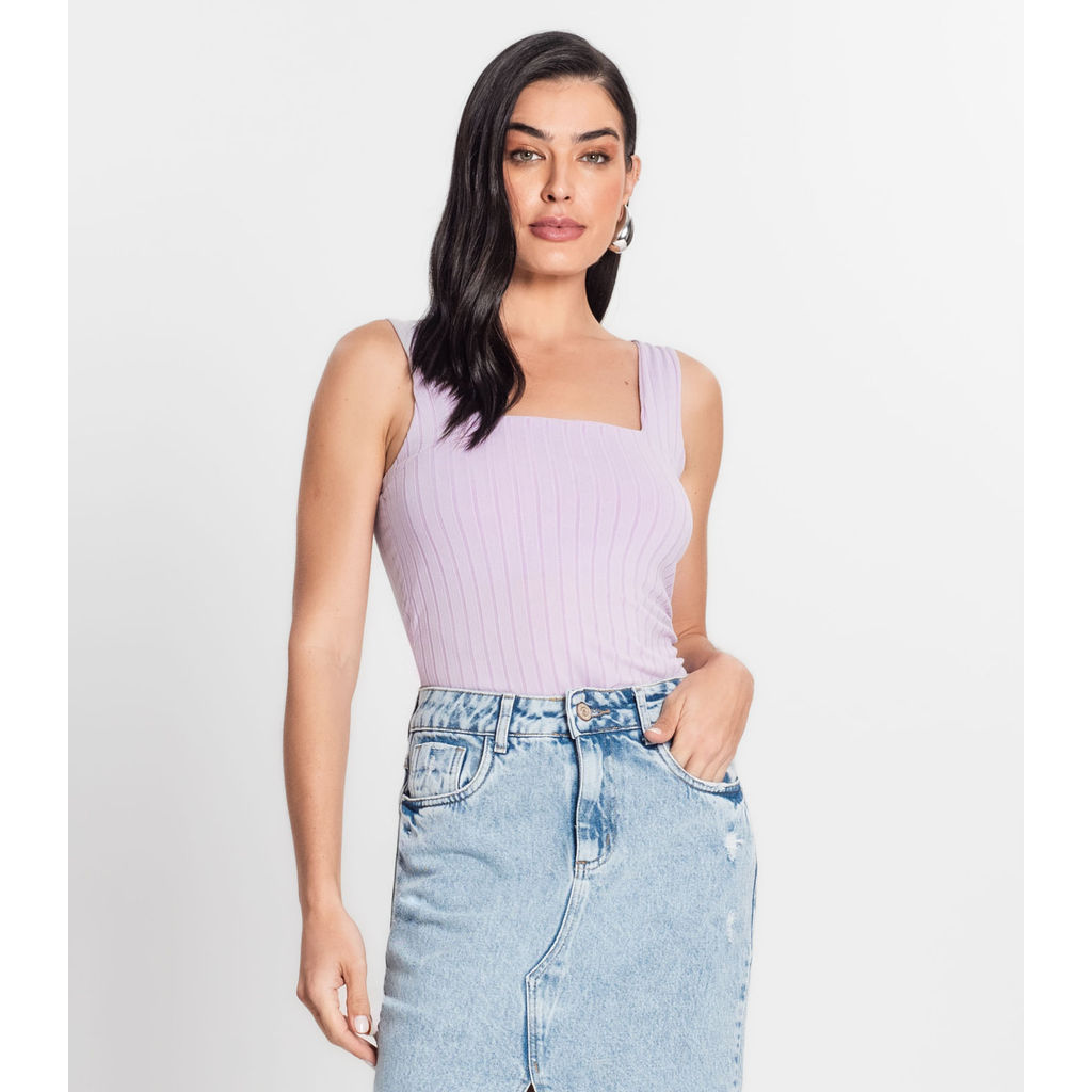 Regata Canelada Feminina Infinita Cor Roxo em Oferta na Shopee