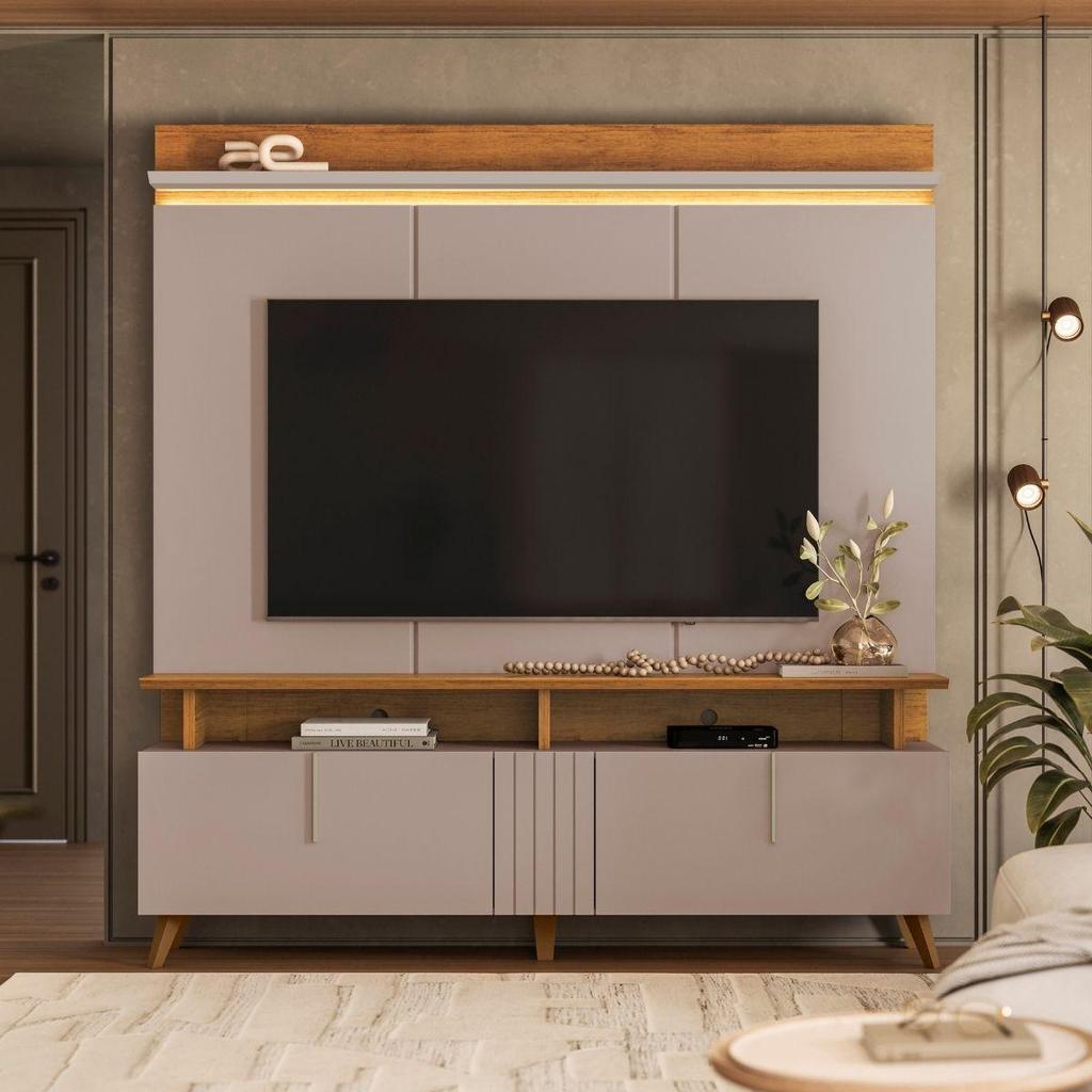 Painel De TV Com LED E Rack Retrô De 2 Portas Para Sala