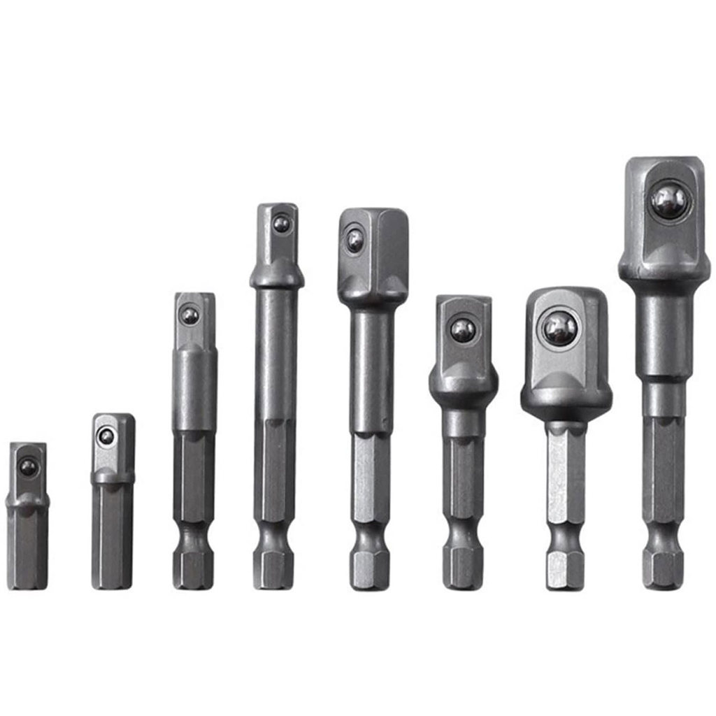 Kit 8 Adaptador para Soquete 1/4 3/8 1/2 Encaixe Sextavado para Parafusadeira em Aço Cromo Vanádio Profissional