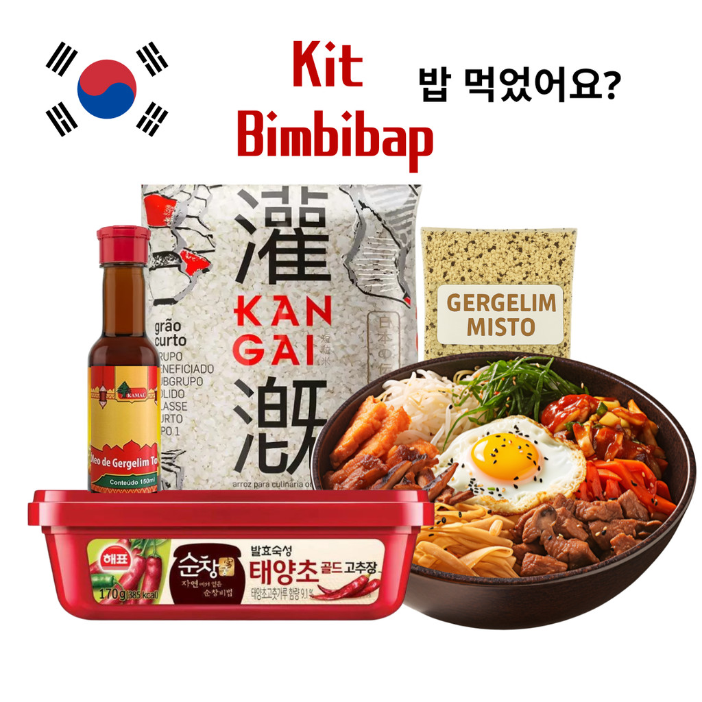 Kit Coreano Bibimbap Arroz Pimenta Gochujang Óleo Gergelim em Oferta na Shopee