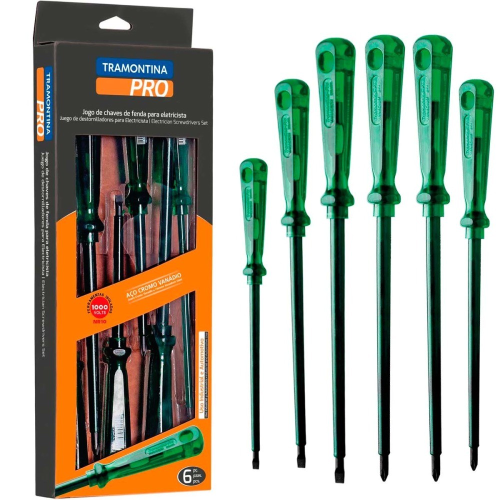 Jogo de chave fenda e phillips isolada com 6 peças - Easy Grip - Tramontina PRO em Oferta na Shopee