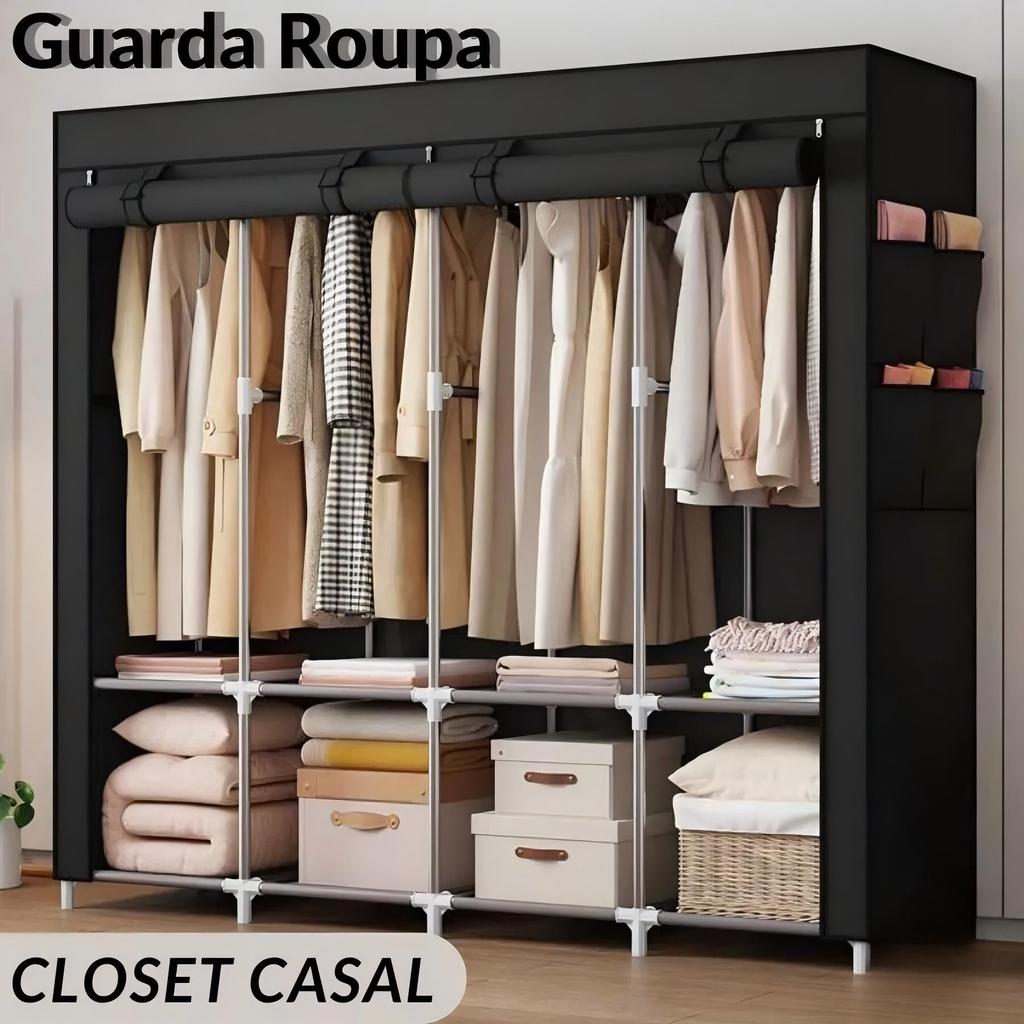 Guarda Roupa Portátil Dobrável com Ziper Organizador De Roupas Armário de Roupa Multifuncional