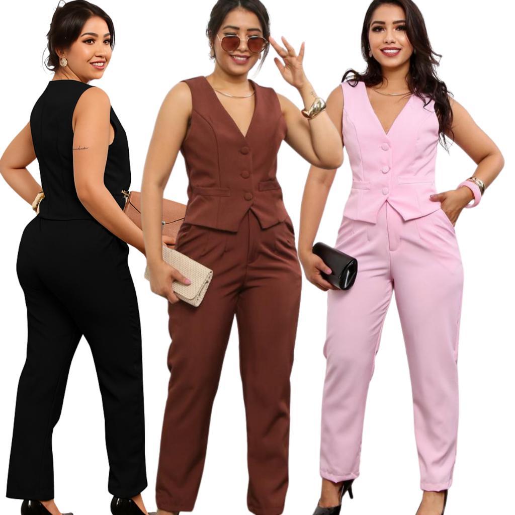 conjunto alfaiataria feminino premium calça colete social