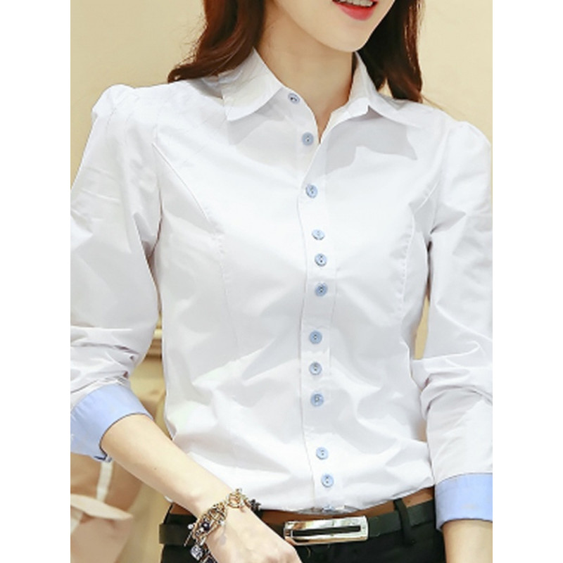 Nova camisa branca feminina 2026 primavera versão coreana roupa profissional de manga comprida camisa gola branca Base d