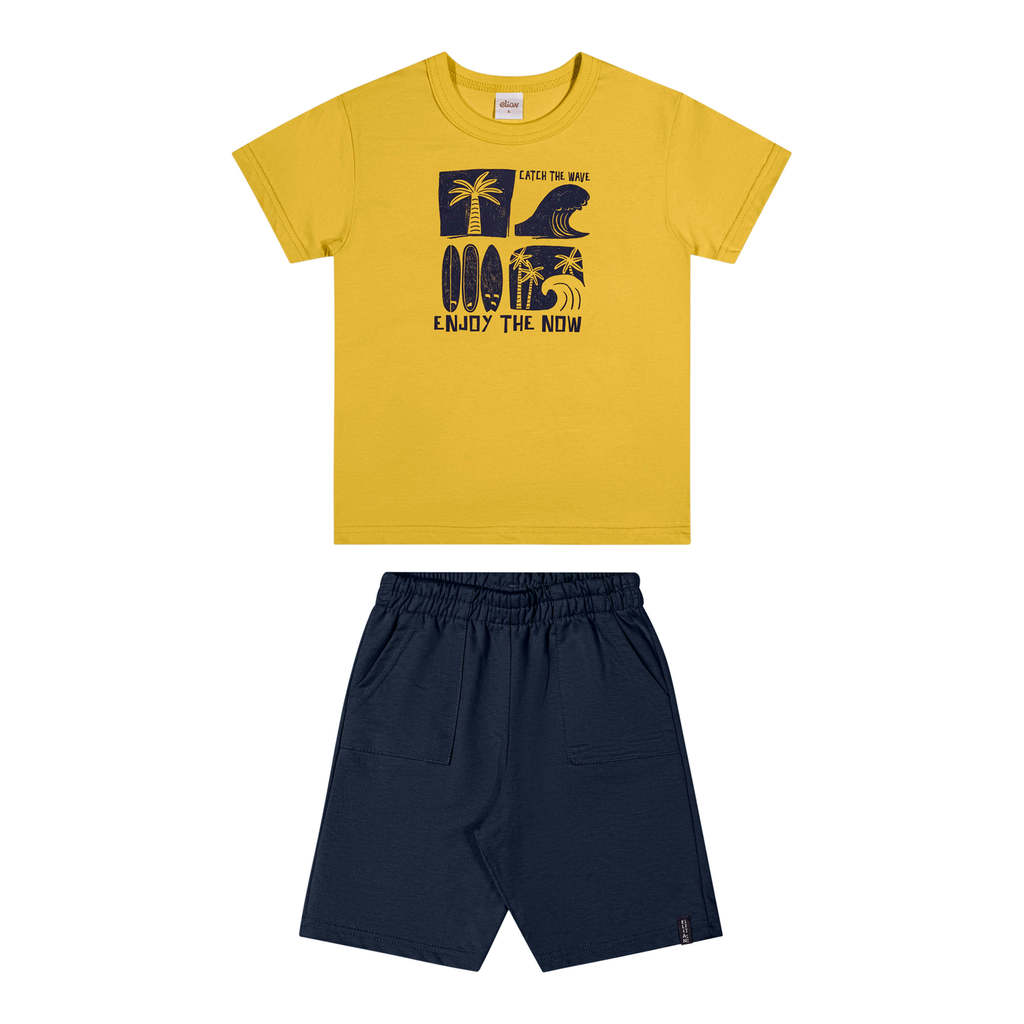Conjunto Infantil Menino Estampa Praiana Elian Amarelo em Oferta na Shopee