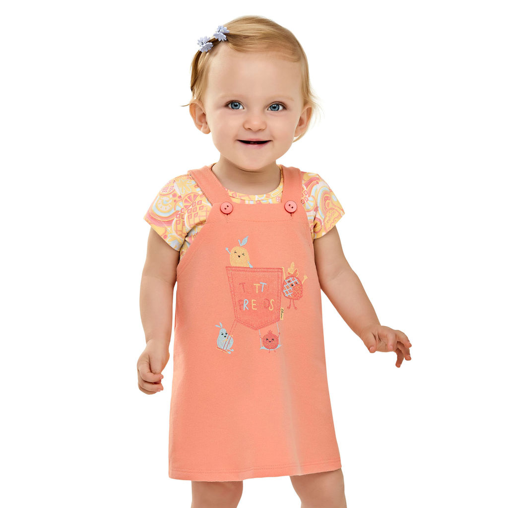 Conjunto Bebê Menina Vestido e Blusa Frutinhas Elian Laranja em Oferta na Shopee